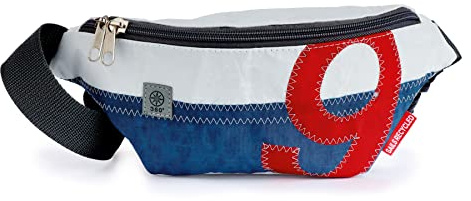 360° Grad Gürteltasche, Hüfttasche, Crossbag aus Segeltuch, unisex, Segel weiß-blau, Zahl rot