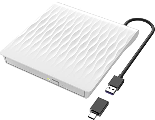 LPUNCD Lecteur DVD CD Externe USB 3.0 & Type-C, Graveur DVD Portable CD/DVD +/-RW, pour Tous Laptop/Desktop/PC/Mac/MacBook, Compatible avec Win11/10/8/7/XP/Vista/Linux/MacOS, Blanc