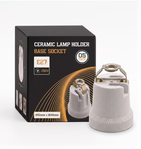 Ceramic Porcelain E27 Lamp Holder Edison Screw Light Bulb Socket | 50mm(H) × 40mm(W) × 35mm(L), Heat Resistant, DIY Pendant Ceiling Lighting, 240V UK