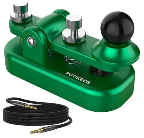 Mini-Morse-Funkschlüssel CW HAM Senden Telegramm Doppelpaddel Morsecodeschlüssel mit Aluminiumlegierungs-Körperbasis, Grün (S)