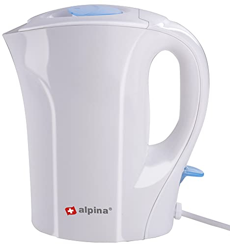 BAKAJI Bollitore Elettrico da 1 Litro Potenza 800-1000W con Protezione Ebollizione e Surriscaldamento, Spegnimento Automatico, Spia di Segnalazione, Coperchio Chiusura di Sicurezza, Colore Bianco