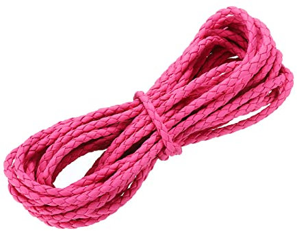 sourcing map Cuerda Cordón, 5.47 Yardas 3mm Diámetro PU Trenzado Hilo Cuerda para Monedero Bolso Zapato Cordón Bricolaje Artesanías Pulseras Fabricación, Fucsia