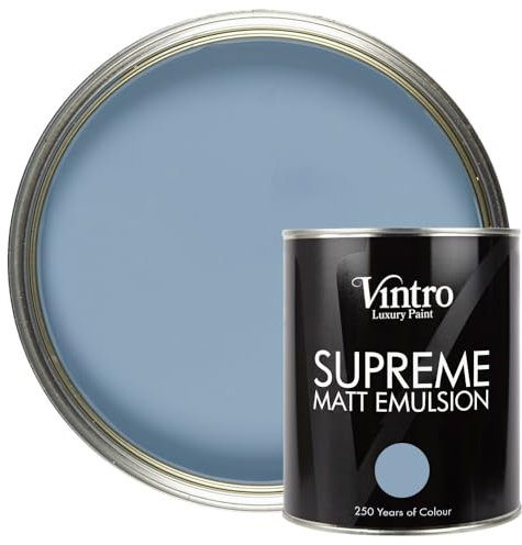 Vintro | Luxury Matt Emulsion | Blue | Smooth Chalky Finish | Multi Surface Paint | for Walls, Ceilings, Wood and Metal | 1L (Blue - Morocco)