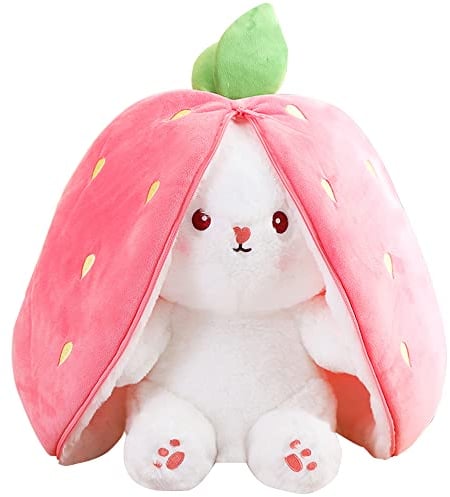 Poywuo Kaninchen Plüschtier,Erdbeeren/Karotten verwandeln Sich in Hasen Kuscheltier Osternhase Plüsch Wurfkissen Home Decor Geschenk für Weihnachten Geburtstag (Erdbeer Kaninchen, 35CM)