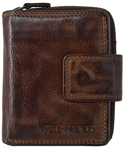 Hill Burry Damen-Geldbörse Klein | Mini Frauen-Portemonnaie aus echtem Leder | RFID Damengeldbörse | Geldbeutel viele Kredit-Karten-Fächer | Slim-Wallet mit Münzenfach (Braun Waschleder)