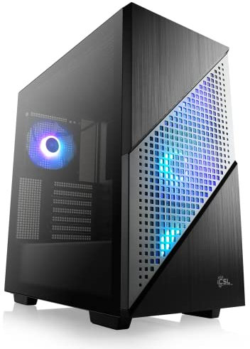 Gaming PC-Gehäuse ARGENTEUS - Midi-Tower, aRGB Beleuchtung (inkl. Steuerung), Glas-Seitenteil, vormontierte Lüfter, E-ATX, ATX, Micro-ATX, Mini-ITX, schwarz
