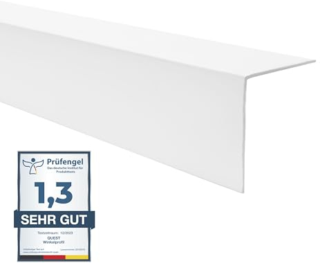 Quest Angolo di protezione per bordi in PVC, senza nastro adesivo, listello angolare e paraspigoli, profilo angolare, 40 x 40 mm, 200 cm, bianco