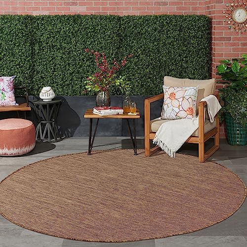 Jimri In- & Outdoor Teppich - Wetterfester Teppich für Balkon, Terrasse, Garten, Wohnzimmer, Küche - Strapazierfähiger Bodenteppich, Widersteht UV-Strahlen & Wasser - Größe 160 cm Rund, Braun-Taupe