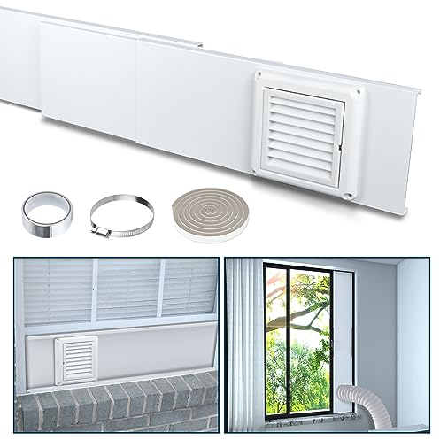 Pearwow Dryer Vent Window Kit for 4 Diameter Dryer Vent Hose,Adjustable Window Vent Kit with Louvered Dryer Vent Cover Stop Birds Nesting for Sliding and Hung Windows Up to 47Inches