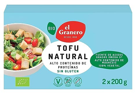 El Granero Integral - Tofu Natural - 2 Unidades de 200 g - Fuente de Proteínas y Ácidos Grasos Omega-3 - Rico en Magnesio - 100% Vegetal - Sin Gluten - Apto para Veganos