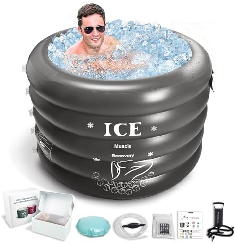 INFLATOAST Baignoire de glace portable avec pompe à main, baignoire de glace extra large pour athlètes, baignoire plongeante froide pour l'extérieur et le camping, baignoire pliable pour adulte avec