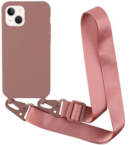 Leather Armor Handykette Hülle für iPhone 15(6.1) mit Band Halsband Lanyard (abnehmbar) Handyhülle,Handyhülle mit Verstellbarer Lanyard,Stoßfest Silikonhülle Handykette Handyhülle .-Rosa