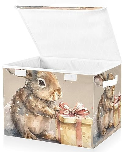 Mnsruu Storage Boxes with Lids, Retro Bunny Gift Christmas Rabbit Large Storage Basket Organizer Shelves Cube Bin Toy Clothes Underbed
