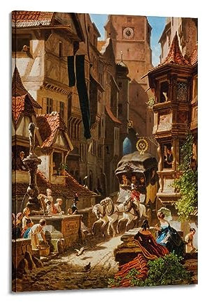 Carl Spitzweg Poster Die Ankunft der Postkutsche, Leinwandkunst und Wandkunst, Bild, Druck, modernes Familienschlafzimmer-Dekor, 30 x 45 cm