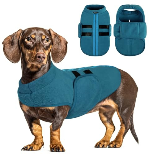 Queenmore Dog Sweaters - Soft Fleece Pullover Jacket, Warm Winter Dog Clothes, Dachshund & Cat Size, Boy or Girl (Peacock-Blue, S)