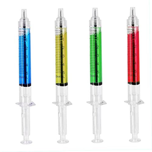 Weduspaty Spritzenstift -Set, 4 Farb -Tinten -Spritzen Kugelschreiber, Spritzenstifte mit gemischten Farben, gefälschte Nadel -Spritzen Kugelschreiberstifte, Injektionsstifte