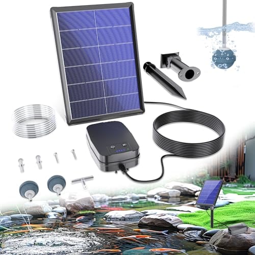Biling Bomba de Oxígeno para Estanque Solar, 4W Bomba de Oxígeno con 2200mAh akk, Bomba de Oxígeno para Estanque, 3 Modos, 2 Piedras de Aire para Estanque de Jardín, Pesca, Hidropónica