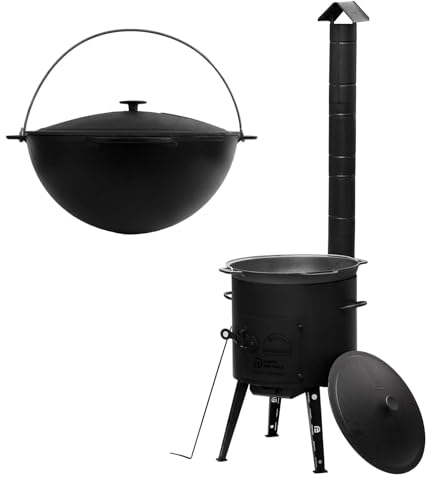 10L Kazan mit Ø36 Uchag Utschak mit Abzugsrohr Utschag 2mm stahl Kessel mit Deckel aus Gusseisen Kasan Feuerstelle Feldküche