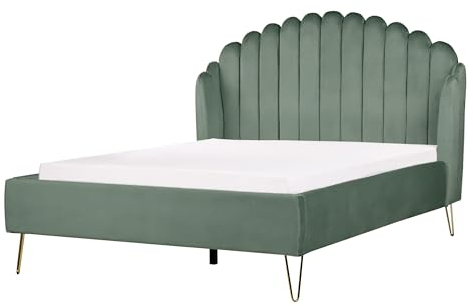 Beliani Polsterbett Samtstoff grün mit Lattenrost 140x200 cm vertikale Steppung Ambillou