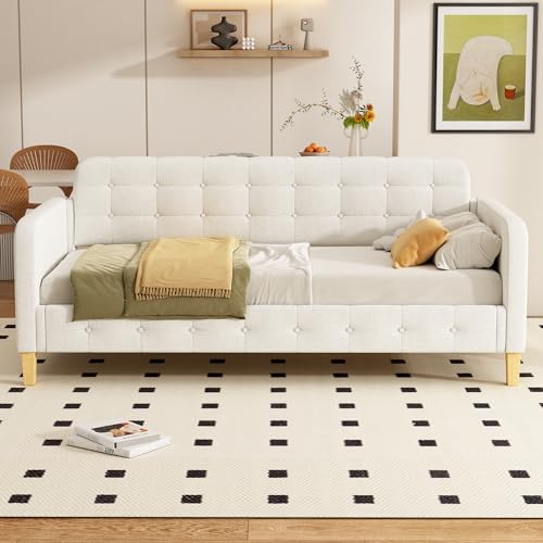 NIUAWASA Sofabett 90x200 cm, Schlafsofa Tagesbett, Modernen Sofa, Knopfnagelverzierung, Einfach und Stilvoll, Ohne Matratze (Beige)