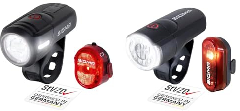 SIGMA SPORT - LED Fahrradlicht Set Aura 45 und Nugget II & LED Fahrradlicht mit Batterien Set Aura 30 und Curve | StVZO zugelassenes Vorderlicht und Rücklicht | Farbe: Schwarz