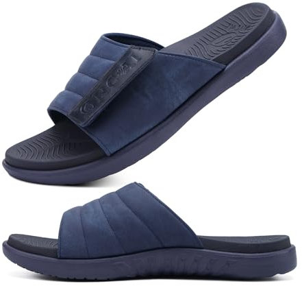 ONCAI Mens Sandals Adjustable Straps Orthotic Plantar Fasciitis Open Toe Athletic Sport Slides with Soft Comfy Arch Support Footbed Blue Size 8.5