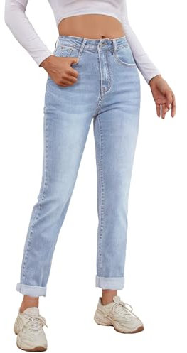 Alaster Queen Damen Jeans Gerade Denim Mit Mittlerer Taille Mode Jeans Damen Stretch Hellblau XL