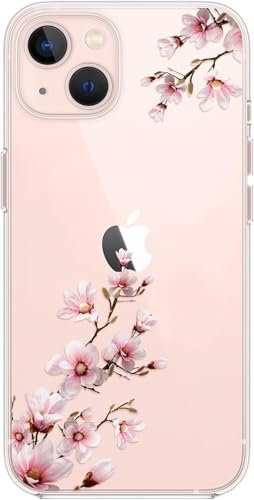 Ciciber Hülle für iPhone 15, Transparent Vergilbungsfrei Handyhülle Ultra-Hybrid Stoßfest Kratzfeste Silikon Schöne Blumen Motiv Case für iPhone 15 6,1 Zoll - Pfirsichblüte