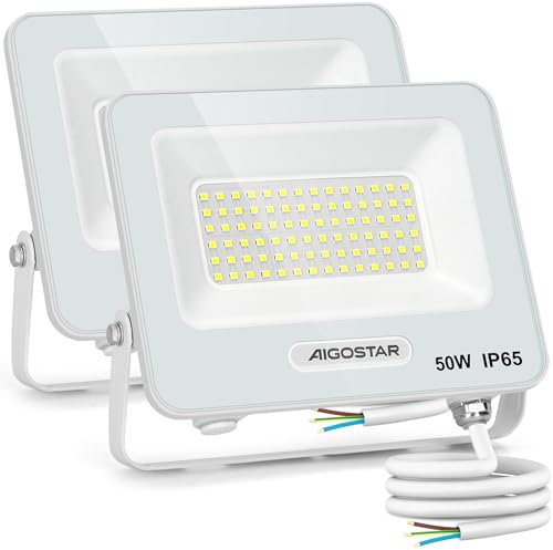 Aigostar Foco LED Exterior 50w, 4500LM Foco Proyector LED, IP65 Impermeable Luz de Seguridad, Luz blanca 6500K Luces led exterior, Para Jardín, Patio, Garaje, Paquete de 2