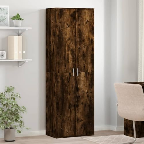 IKAYAA Armario Multiusos 2 Puertas Escobero y de Limpieza, Almacenaje Para Hogar, Madera de Ingeniería, 60x35x180 cm Roble Ahumado