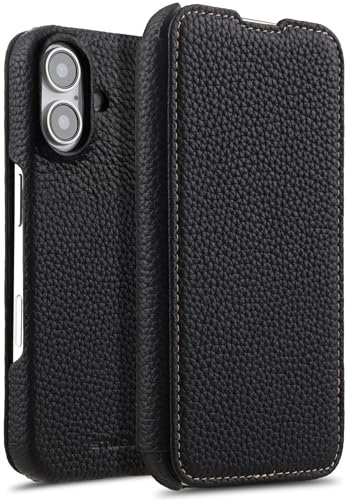 STILGUT Book Case passend für iPhone 16 - Hülle kompatibel mit MagSafe aus Leder zum Klappen, Klapphülle, Handyhülle, Lederhülle - Schwarz