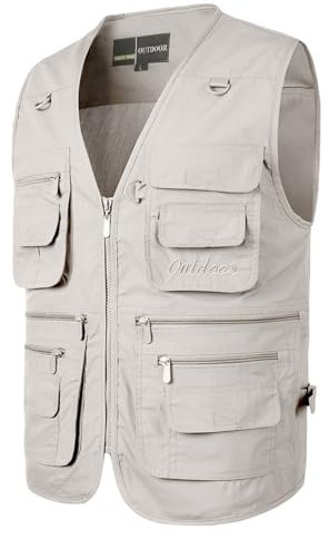 Bauzuoyo Gilet da uomo per attività all'aria aperta, gilet da lavoro da uomo, sottile, con molte tasche, leggero, softshell senza maniche, multifunzione, tinta unita, gilet estivo, bianco, XXXXL