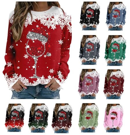 Christmas Jumper for Women UK Long Sleeve Crewneck Sweatshirts Casual Christmas Sweatshirts Winter Print Ladies Pullover Tops Loose Work Officce