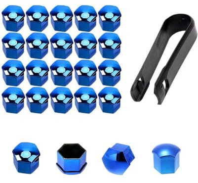 KJUHYHBhHHg 20 Stück Auto Radmutterkappen für Audi A1 A2 A3 A4 A5 A6 A7 A8 Q2 Q3 Q5, Sechskant Radschrauben Abdeckungen Set mit Entfernung Werkzeug Reifenmutter-Abdeckkappen,B/Blue-21mm