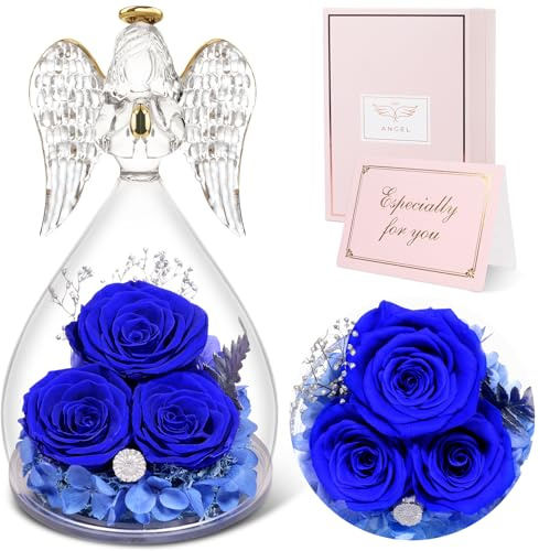 Sunia Ewige Rose Engel Geschenke für Mama,3 Ewige Rose im Glas Engel,Infinity Rose Geschenke für Frauen,Geburtstagsgeschenk für Frauen Mutter Oma, Geschenk Valentinstag Muttertag