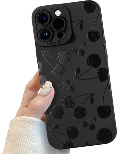 Black Cherry Phone Case for iPhone 13 Pro Max, Black Cute Cherry Pattern for Women Girls, Soft TPU Slim Profile Shockproof Protective Phone Case for iPhone 13 Pro Max