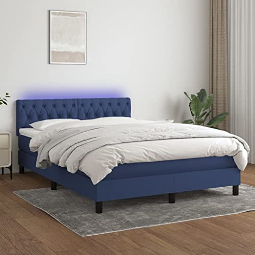 KOIECETA Boxspringbett mit Matratze & LED Blau 140x200 cm Stoff