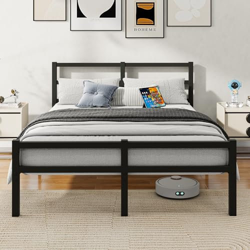 HAHRIR 5ft King Bed Frame with Headboard,150x200cm King Size Bed Frame with Metal Platform, Heavy Duty Steel Support, Mattress Foundation with Storage-Enhanced Support, Noise Free,Black
