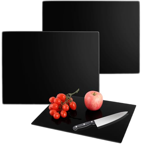 Oungy 3 stycken skärbrädor glas 40 x 30 cm, härdat glasskärbräda, svart glas skärbräda, glasplatta med halkfria silikonfötter, som köksbräda, skärunderlägg och serveringsfat