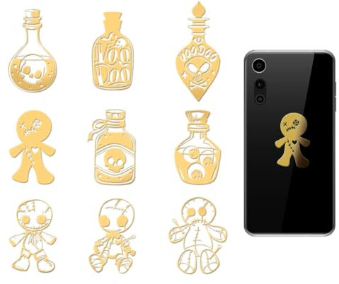 OLYCRAFT 9pcs Golden Metal Stickers 4x4cm Voodoo Metals Sticker Potion Bottle Self Adhesive Sticker Doll Epoxy Stickers for DIY Scrapbooks Epoxy Resin Decoration
