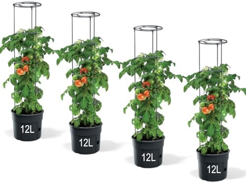 MELTOM Tomatenpflanztopf mit Rankhilfe – Ideal für die Tomatenzucht, Pflanzenaufzucht-Turm mit Stütze für stabile Pflanzen, erhältlich in 3 Größen: 12L, 18L, 28L. (4, 12 L)