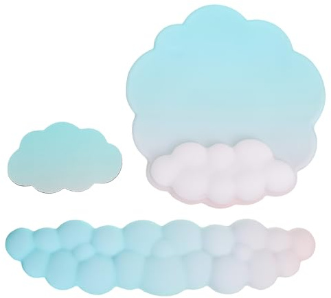 PATIKIL Set Poggiapolsi Tastiera Cloud, Supporto Polso Memory Foam, Tappetino Per Mouse Gioco Ergonomico Con Sottobicchiere Per Casa, Ufficio, Computer e Laptop, Verde Acqua Sfumato