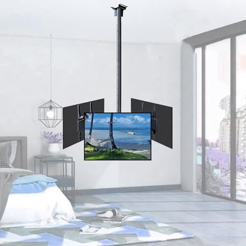 XDAWQP Triple Sided Ceiling TV Mount - Tv Wall Mount,Telescopic TV Lift,Height Adjustment TV Mount Stand,360° Rotating TV Frame,Roof Hanging TV Mount Bracke,Easy To Install,For 32,75 Inch TV