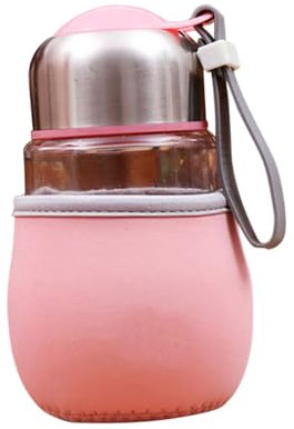 GANAZONO Fashion Transparent Glass Water Bottle with Pink Protective Coat Portable for Travel Sports Use for Juice Milk More