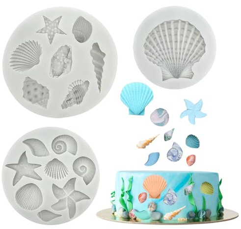 Set di 3 stampi in silicone per fondente con motivi marini, per fondente marino, per cioccolatini marini, fondente, decorazioni per torte, cubetti di ghiaccio, fatti a mano