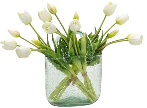 ZIHDKE Konstgjorda buketter 3 st Real Touch konstgjorda tulpanblommor rosa vit latex tulpanbuketter för kontor bröllopsfest hem rum dekoration för bord bordsuppsats heminredning etc (vit)
