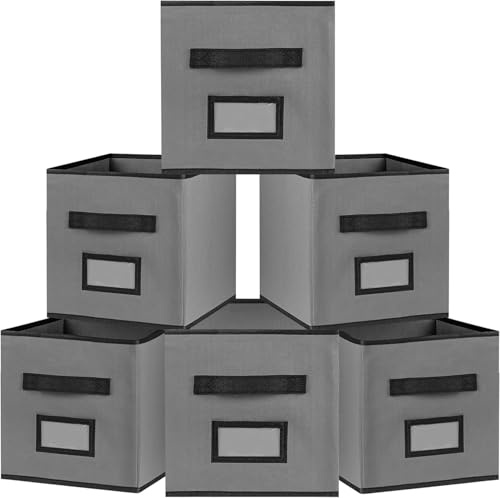 Cube Storage Boxes | 26.6 x 26.6 x 27.9cm Storage Cubes with Name Card Holder (Pack of 6)