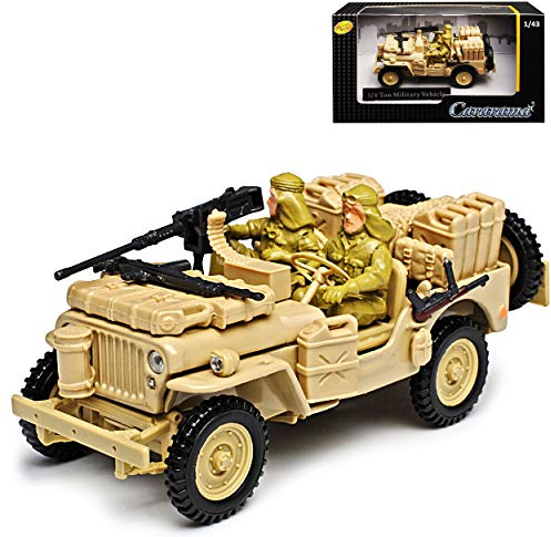 alles-meine.de GmbH Jeep Willys 1/4 TON Army Truck Beige USA Army 2. Weltkrieg Offen mit Gewehr 1/43 Cararama Modell Auto mit individiuellem Wunschkennzeichen