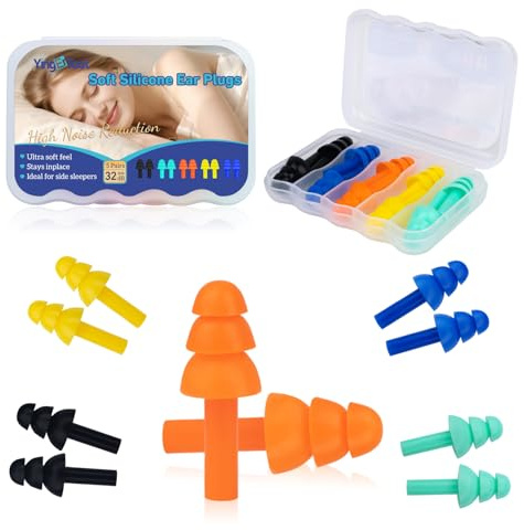 Silicone Ear Plugs for Sleeping, 5 Pairs Noise Canceling Soft Reusable Earplugs Waterproof Noise Reduction Earplugs for Concert, Swimming, Study, Loud Noise, Snoring (5 Colors)