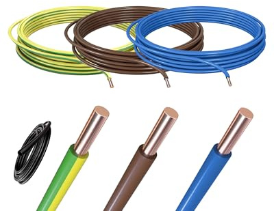 HuLuWa H05V-U 0,75mm² Kit 3 Colores, 3 x 10m | Cobre rígido monoconductor, aislamiento PVC para fase, líneas e instalación fija.